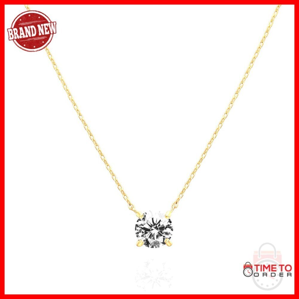 14K Gold Plated Crystal Solitaire 1.5 Carat Cubic Zirconia Dainty Choker
